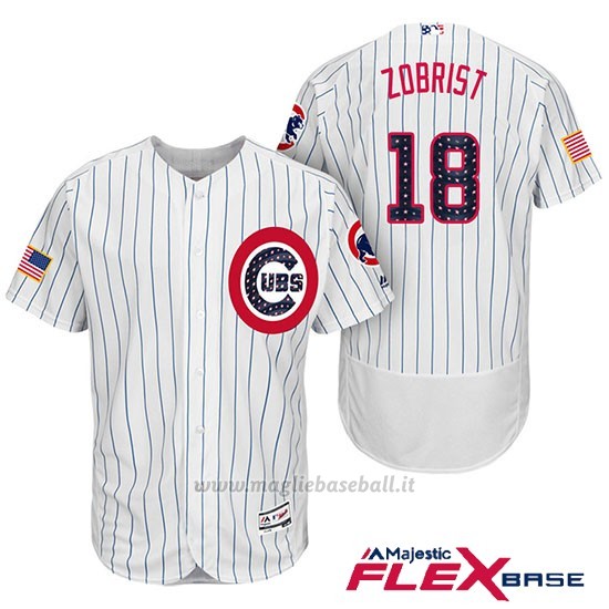 Maglia Baseball Uomo Chicago Cubs 2017 Estrellas y Rayas Cubs 18 Ben Zobrist Bianco Flex Base
